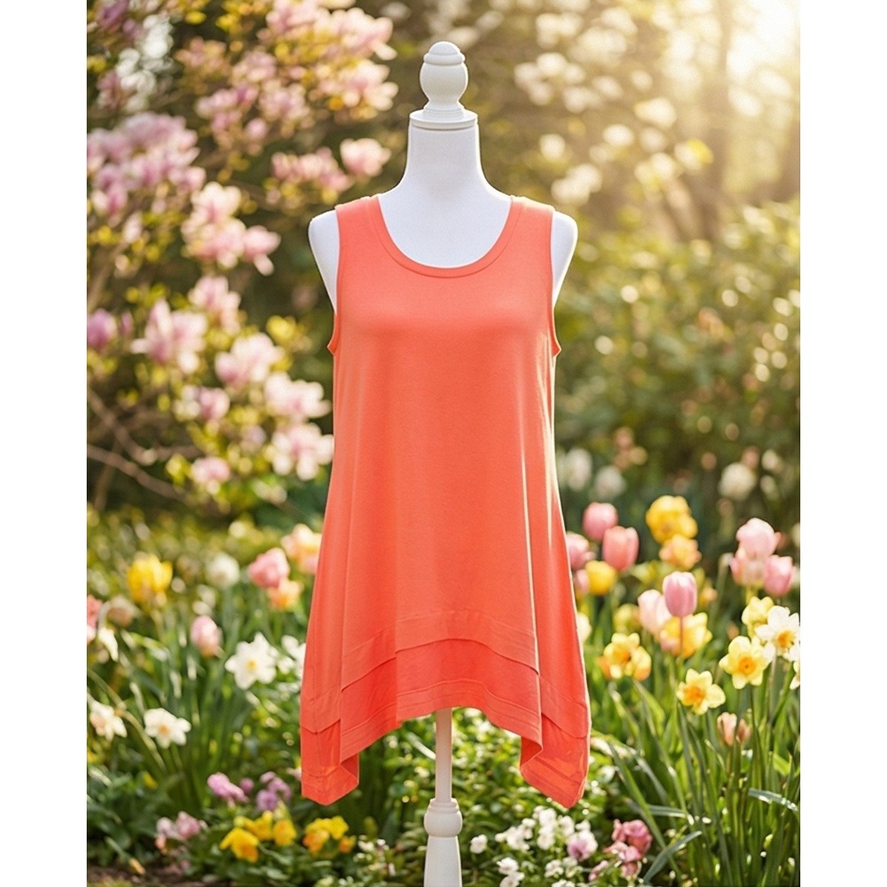 Jessica Simpson 2X The Warm Up Womens Coral Sharkbite Hem Layered Tank Top NWT